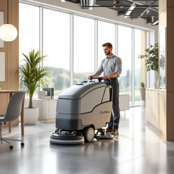 Gå-bakom maskin polerar ett hotellgolv