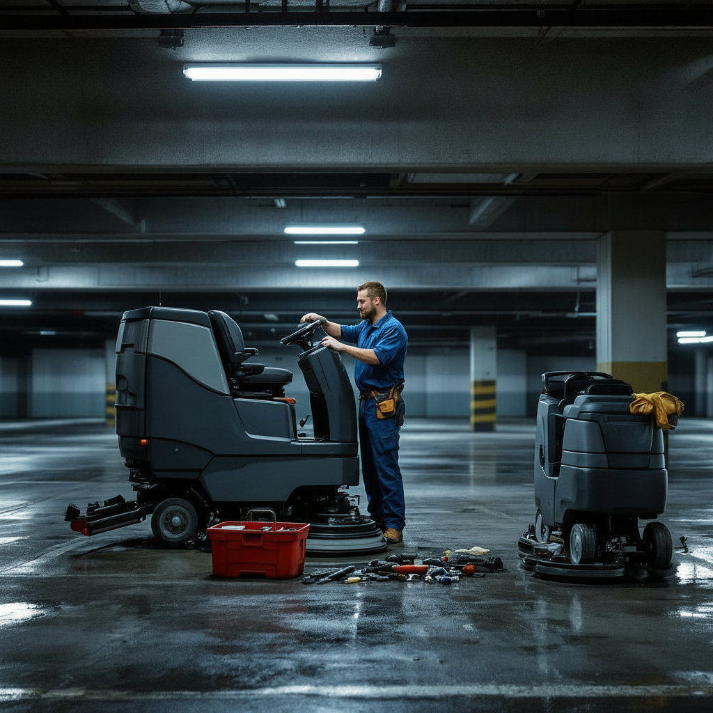 Tekniker utför service på kombiskurmaskin