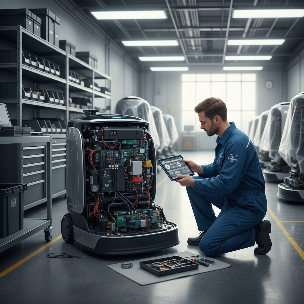 Tekniker utför service på städrobot