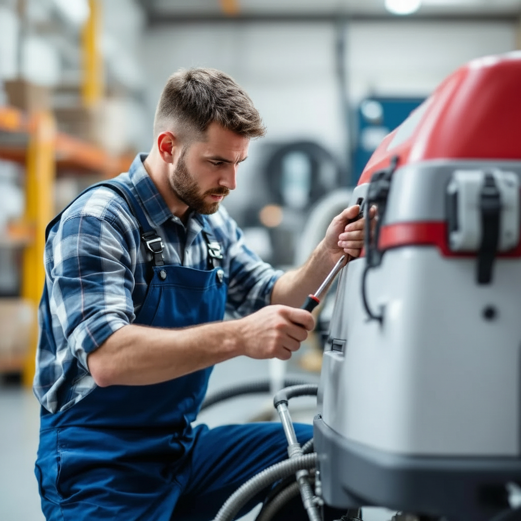 Underhåll av gå-bakom skurmaskin