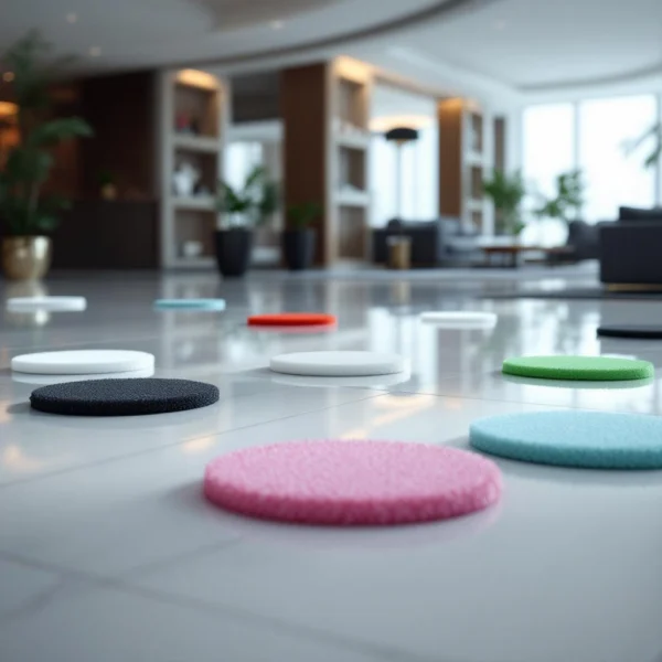 Rondeller på ett polerat golv i ett kontorslandskap