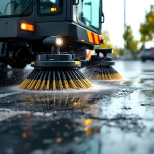 Sopmaskin som sopar parkeringsyta